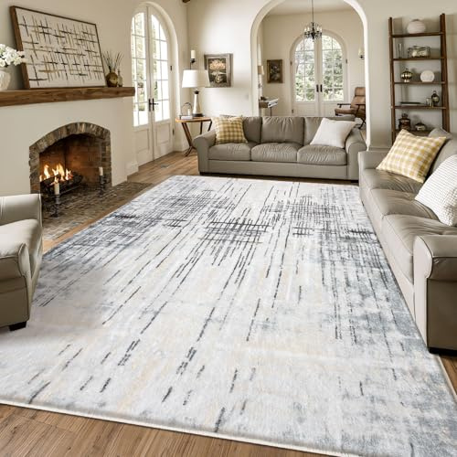 Tinyboy-hbq Teppiche Modern Designer für Wohnzimmer Kurzflor Teppich für Wohnzimmer Schlafzimmer Grau (Grau/Beige, 200 x 300 cm)
