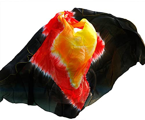 AMEEDA Bauchtanz Schleier Schleier for den orientalischen Tanz aus Seide, 200/250/270 cm, handgefärbter Schal, Schal, Rot, Orange, Gelb, Schwarz, Farbverlauf, Tanzzubehör Bauchtanz-Kostüm (Size