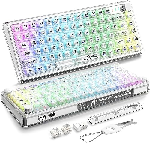 VGN GAMEPOWER K75 Pro Teclado mecánico 75% con Perilla y Tecla Transparente,Teclado Intercambiable en Caliente de 82 Teclas Gasket Mounted,Support QMK/Via,2,4Ghz/BT5.0/USB-C Cable,18 RGB,para Win/Mac
