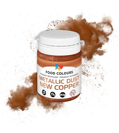 Food Colours Lebensmittelfarbpulver mit metallischem Effekt Essbarer Farbstoff NEW COPPER 20G Metallischer Farbstoff Glitzerfarbstoff Dekoration für Kuchen Torten Zuckerpasten Kekse Dekoration für Getränke