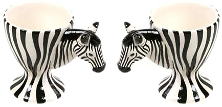 Lot de 2 coquetiers en céramique en forme de zèbre Noir/blanc 6,8 cm