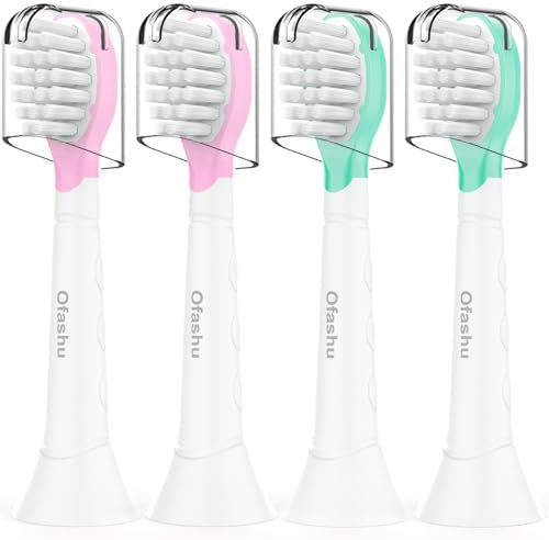 Ofashu Testine di Ricambio, Spazzole di Ricambio per Bambini Compatibili con Philips Sonicare per Bambini, Mini Spazzole di Ricambio (Rosa/Verde-3 anni, 4 pezzi)