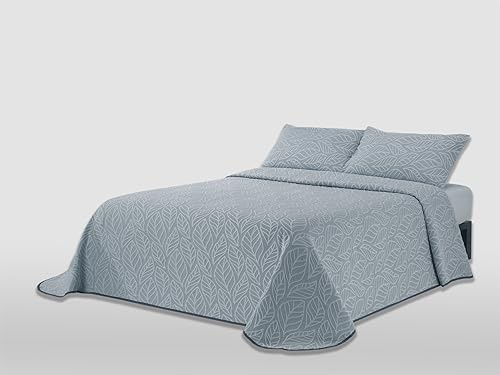 MANTAS MORA - Colcha Jacquard algodón Reciclado Combinado Tacto Natural Ligera y Transpirable diseño N17, 235x270cm, Azul