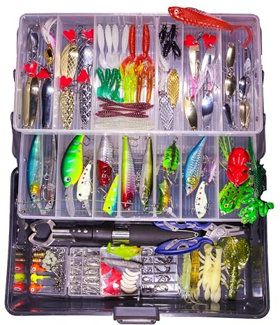Pezlun Fishing Lures Freshwater Bait Tackle kit.crankbaits, Soft Lures, Jigs,Spoons and More Fishing Gear Set.Suitable for Bass Trout Salmon. (A245PCS)