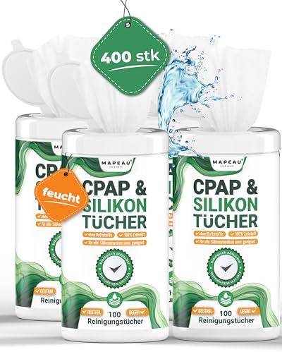 Mapeau 4x 100 CPAP Masken Silikon Reinigungstücher, Wipes in Dose, Reiniger Feuchttücher Ohne Duftstoffe u. Alkohol (4)
