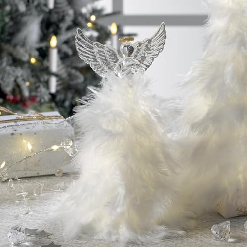 Mascagni Casa Weihnachtsengel aus Glas mit Federn und LED, 22 cm