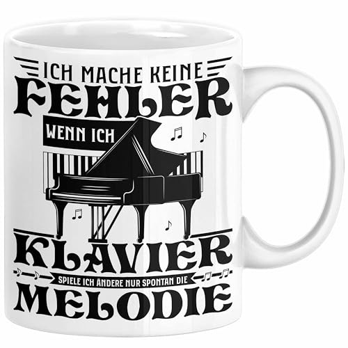 Trendation - Klavier-Spieler Tasse Geschenk Klavier Kaffee-Becher Geschenkidee Flügel Musiker Ich Mache Keine Fehler Wenn Ich Klavier Spiele (Weiß)