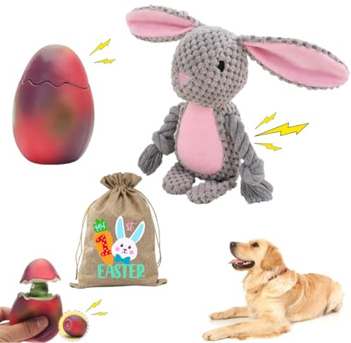 Litle Bean 3 Pack Hund Quietsche Spielzeug Plüsch Kaninchen & Gummi Ei & Plüsch Karotte Quietsche Hundespielzeug mit Einer Tasche für kleine mittlere Hunde Interaktive Hundespielzeug Set