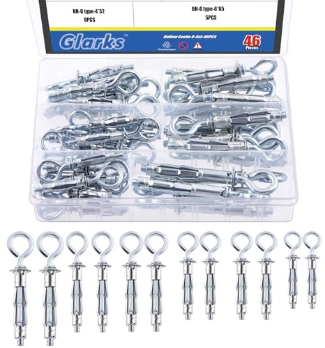 Glarks Set di 47 tasselli a forma di O per pareti cave, 6 misure, dadi di espansione per pareti cave, lamiere di metallo, fogli di plastica