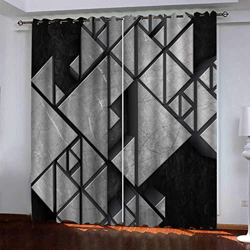 Vorhang Blickdicht Verdunkelungsvorhang Junge Mädchen Schlafzimmer Kinderzimmer Gardinen Mit Ösen 260X280cm (HxB) 3D Solide Geometrie Schwarz Grau Muster Ösenschal 2Er Set Vorhänge Blickdicht