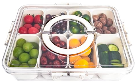 CIMOYBAI Snackbox mit Fächern, Snackteller mit Deckel, Snackbox Organizer, Snackschale für Gewürzlagerbehälter Süßigkeiten Veggie Keks Nüsse Desserts