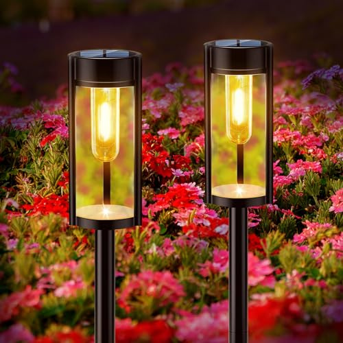 Probuk 2 Pièces Lampe Solaire Exterieur Jardin, Lumiere Solaire Exterieur avec Lumière Chaude, IP65 Étanche Eclairage Exterieur Solaire pour Chemins, Pour Terrasse, Pelouse,Decoration