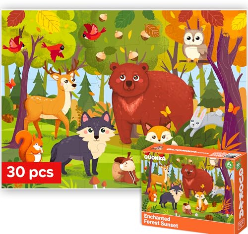 QUOKKA Puzzle Enfant de 3 à 5 Ans - Puzzle 30 Pièces pour Enfant de 2 à 4 Ans - Puzzles Éducatif Forêt pour Enfant de 4 à 6 Ans - Jouets Éducatif Cadeau pour Garçons et Filles 2 3 4 5 Ans