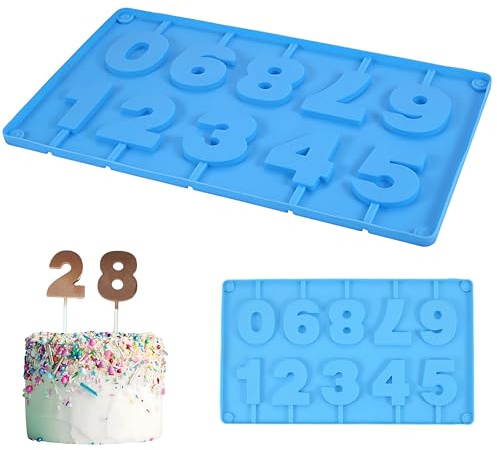 Ktchnhlprz Zahlen Schokoladenform 2er-Set – Silikonform für Zahlen-Lutscher, Cake Pops & Pralinen – Zahlenformen 0-9 mit Aussparung für Stiele – Für Geburtstag, Jubiläum & Kindergeburtstag