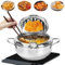 Qivine Pentola per Friggere Friggitrice Ad Olio in Acciaio Inossidabile con Termometro Padella Per Friggere con Coperchio della Griglia Antigoccia per Friggere Tempura Pollo Francese Pesce (28cm)