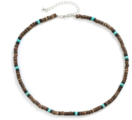 KnSam Halskette Mann Braun Blau, Edelstahl Partnerketten Bohemia Kugel Bead Türkis Form, Bead-Kette mit Türkis, 52CM
