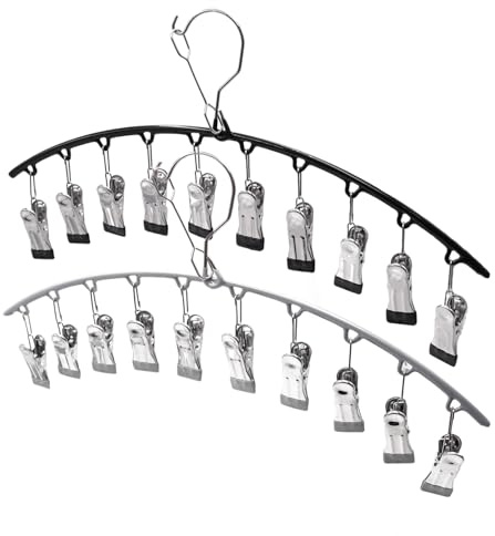 2 Pack Stainless Steel Sock Dryer,Sock Hangers for Drying,Sock hanger for washing line with 10 Anti-Slip Pegs,(Black&Gray)