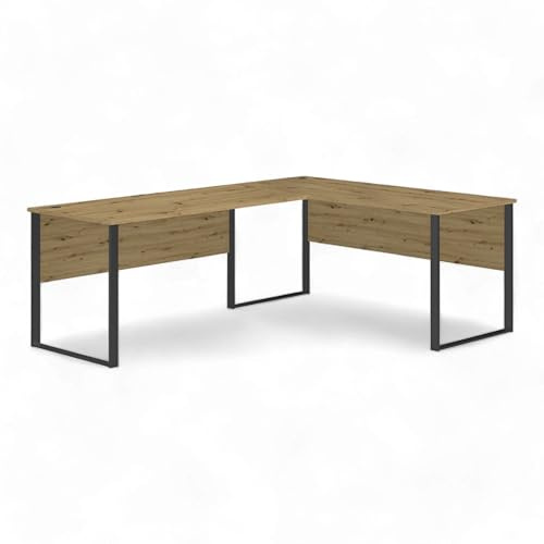 Amanda Eckschreibtisch in Artisan Eiche Optik - Moderner Bürotisch Computertisch in L-Form für Ihr Home-Office - 223 x 77 x 73 cm (B/H/T) | Moderner Bürotisch in L-Form, Home-Office, Tischplatte kratzfest, schwarzes Stahlgestell in U-Form, robust