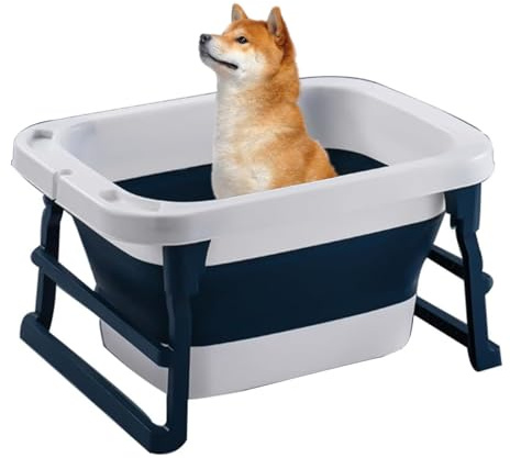 Hundebadewanne, Katzenbadewanne, Hundebadewanne, Katzen-Haustier-Multifunktions-Faltbare Hundepool-Haustierbadewanne mit Abflussloch, Faltbare Waschwanne, Badewanne für kleine Haustiere,Blau