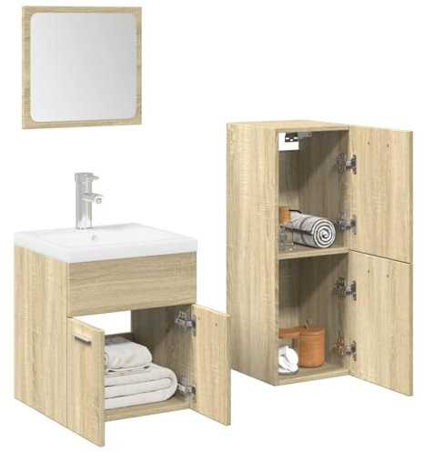 Lauuoeriau Furniture Item home 4-teiliges Badmöbel-Set Sonoma Eiche Holz-Möbel