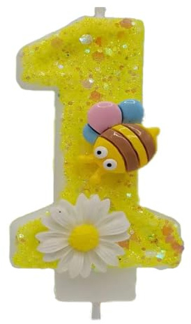 JchEnye Geburtstag Kerze Nummer 1, Geburtstag Dekoration 1 Jahr alt Junge Mädchen gelbe Kerze Geburtstag, Biene und Blume Kuchendekoration Geburtstag, personalisierte Geburtstagskerze