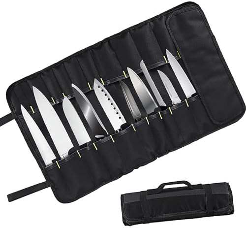 MADGININE Knife Roll,Chefs Knife Roll Bag,10 Slots Knife Wrap,Kitchen Knife Set,Portable Knives Protection Bags,Oxford Cloth Knife Bag,Gifts for Pro Chefs Or Culinary Enthusiasts,Gifts for Men