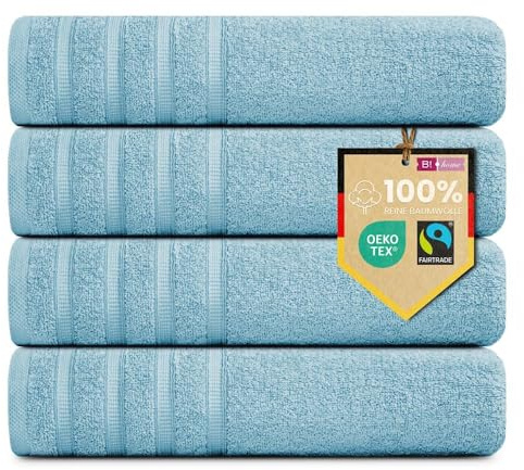 B!HOME 4er Set Premium Duschtücher [100% Baumwolle] 70x140 cm, hellblau | große Handtücher Weich, Saugstark & Pflegeleicht / Badetuch Perfekt für Bad, Strand & Reisen
