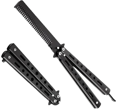 Schmetterlings-Kamm Praxis - Edelstahl faltbarer Taschenkamm für Barber-Haarzubehör in Schwarz
