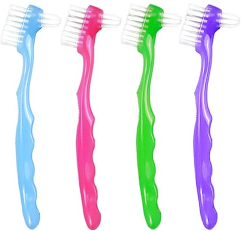 4Pcs Denture Brush, Dual Head Denture Toothbrush with Hard Bristles, Comfortable Handle for Elderly, Easy to Use Hard Hygienic Bristle Toothbrush for Denture Care Denture Cleaner,Denture Toothbrush