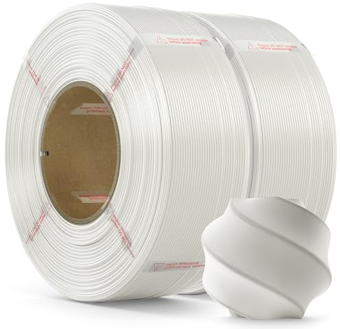 MarsWork Filamento PLA 1,75 mm, 3D Filamento per Stampante con Precisione Dimensionale +/- 0.02mm, 2kg Refill Compatibile con la Bobina Riutilizzabile di Bambu Lab, Bianco+Bianco