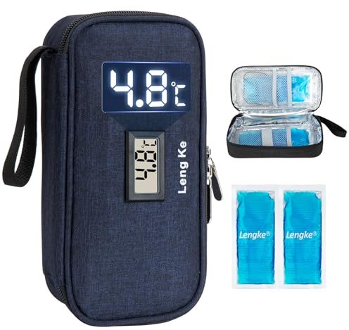SUNMON Porta Insulina Termico da Viaggio - Borsa Termica per Insulina approvata dalla TSA, Borsa per Medicinali Termica con Visualizzazione Della Temperatura con 2 Impacchi di Ghiaccio(Blu)