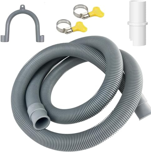 1.5M x 20 mm Waschmaschinenschlauch aus robustem PP-Material - Universeller Ablaufschlauch für Waschmaschinen und Geschirrspüler, inkl Schlauchverbinder und Schlauchschellen