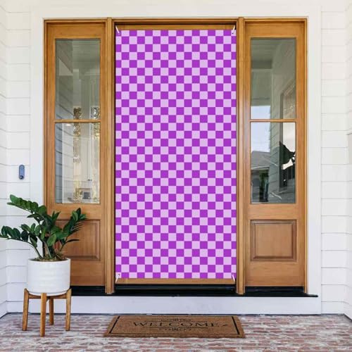 Cubiertas decorativas para puerta con estampado a cuadros morado y lila, decoración de pancarta de puerta para interiores y exteriores, primavera, verano, otoño, invierno, Halloween, Navidad
