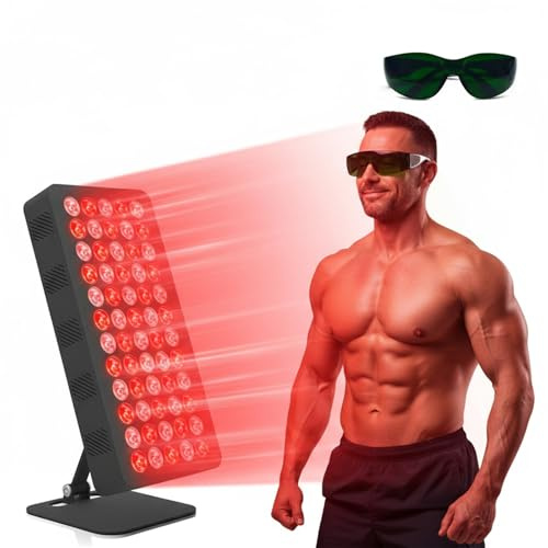 YKoliron Red Light Panel with 60Pcs Dual Chips LEDs, 660nm & 850nm Near-Infrared Red Light Lamps for Body and Face, 10/20/30min Timer, 5 Brightness for Home Office & Gym (Black)