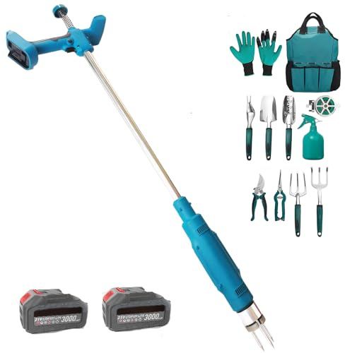 Désherbant électrique sans fil, 21 V, comprend 2 batteries de 3,0 Ah et un chargeur rapide, outil de désherbage à long manche pour un contrôle efficace des mauvaises herbes de jardin