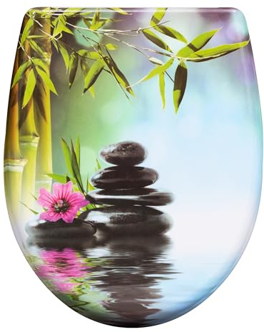 WOLTU O-Shape Soft-Close Toilet Seat with Quick-Release Function and Decorative Motif, Top or Bottom Mounting, 175kg Load Capacity