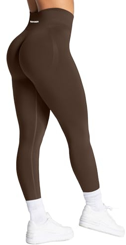 TAYOEA Legging de sport pour femme avec contrôle du ventre, soulèvement des fesses, pantalon de yoga sans couture de compression, marron, M