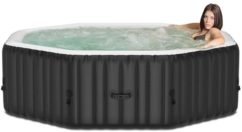 Aufblasbares Spa für 4-6 Personen | Großes, achteckiges & tragbares Spa mit 130 Blasendüsen | Inkl. Heizpumpe, Filter & Isolierabdeckung | 196 cm x 196 cm x 63 cm