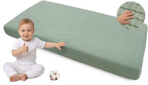 Medi Partners Spannbettlaken Musselin 60x120 Baby Bettlaken Kinderbett Spannbetttuch 100% Baumwolle - Musselinlaken Bettwäsche Babymatratze Schlafsack Babybett (Olivgrün)