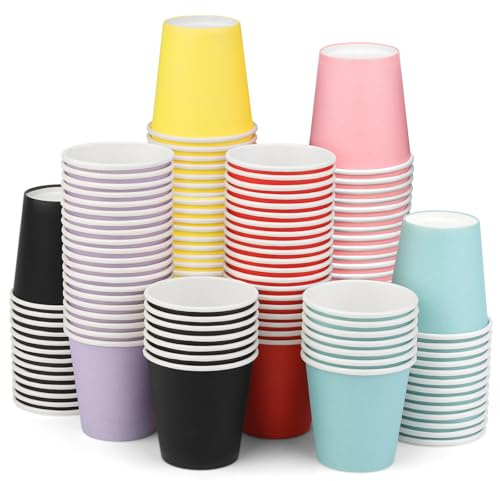 MASPHY 120 Stück Mehrfarbig Pappbecher 88 ml, 3 Unzen kaffeebecher Einweg | Einweg Pappbecher, Mundspülbecher, Mini-Espressobecher, Einwegbecher für Party, Picknick, Büro und Reisen