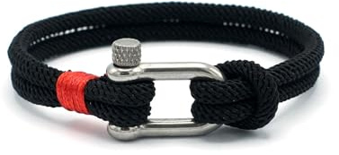 Équ'inox Bracelet Nautique Homme & Femme |Corde Marine 5 mm & Fermoir Acier Inoxydable| artisanat français (Bracelet Manille | Noir - puissance, protection, style intemporel, 19, Centimètres)