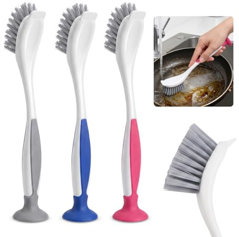 3pc Cepillo Limpieza Hogar y Cocina, Cepillos de Limpieza con Mango Antideslizante para Fregar Platos, Ollas, Sartenes y Juntas, Cerdas Resistentes, Cepillo Fregar Platos Multiusos