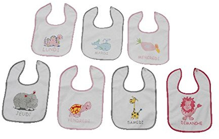 KING BEAR Lot de 7 bavoirs, imprimé avec les jours de la semaine, fermeture velcro