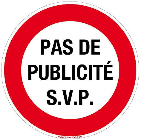 Panneau Autocollant - Stop Pub Boîte Aux Lettres - Sticker Rond Rouge 83 mm - Adhésif