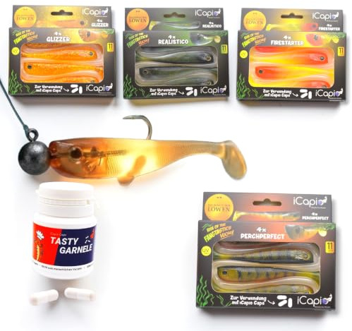 iCapio Fangtasics Bundle Tasty Garnele I Angelköder für Barsch, Hecht und Zander I Gummiköder für erfolgreiche Fänge
