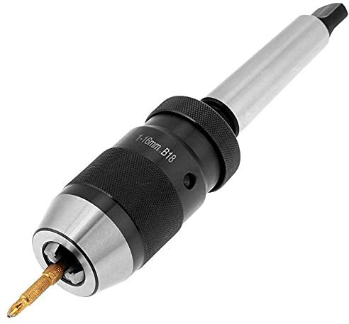 Keyless Lathe Drill Chuck 1-16mm Steel Self Tighten Drill Chuck for Lathe with MT3-B18 Taper Arbor Hand Portable Handheld Drill Chucks Taper Mounted Lathe
