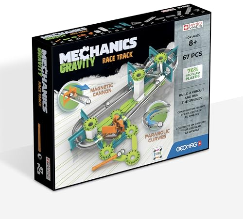 Geomag - Mechanics Gravity Race Track - Lern- und Kreativspiel für Kinder - Magnetische Bausteine, Rennstrecke mit Magnetbausteinen - Set mit 67 Teilen