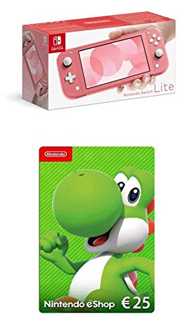 Nintendo Switch Lite, Standard, Koralle + Nintendo eShop Card | 25 EUR Guthaben | Download Code