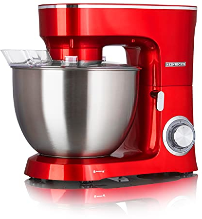 HEINRICHS Küchenmaschine Knetmaschine Teigmaschine Rührmaschine 1500W Küchengerät Rührbesen Knethaken Schneebesen 6 einstellbare Geschwindigkeiten XXL 8L Edelstahlschüssel geräuscharm ((Rot)
