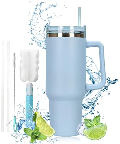 Doppelwandiger Edelstahl Vakuum Isolierbecher,Tragbare Autobecher Becher Tumbler,Isolierter Thermo Trinkbecher Edelstahl mit Griff,Thermobecher 1180 ML (40OZ)
